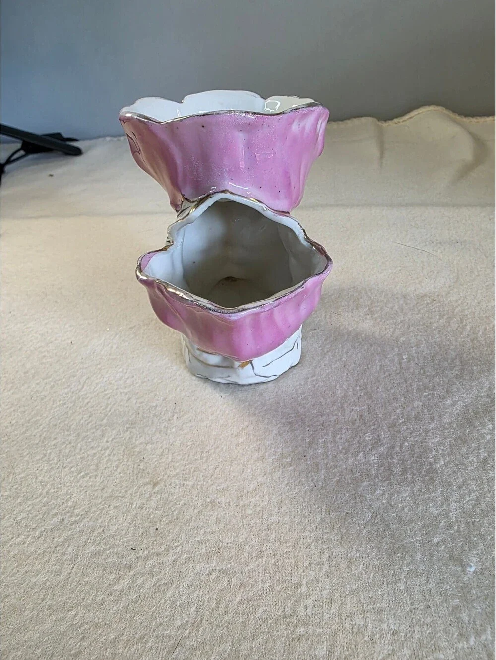 Vintage Porcelain Shaving Scuttle Mug Pink Floral Gold Trim Unmarked
